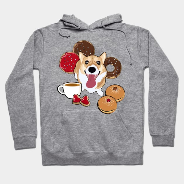 Coffee and Donuts Corgi Hoodie by MaplewoodMerch